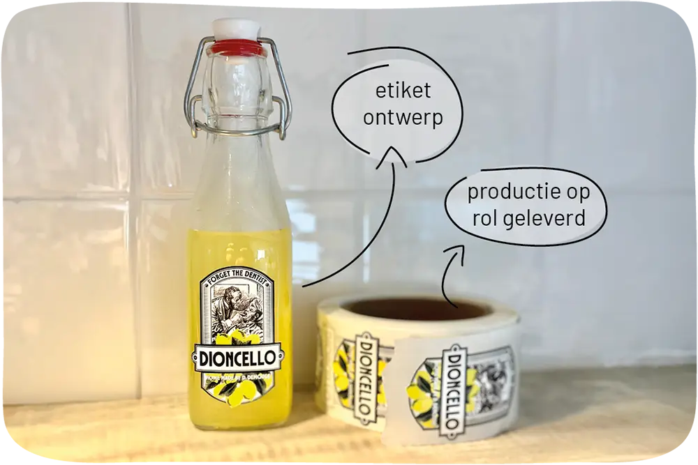 Op maat ontworpen productetiketten op rol met een goede kleefkracht voor Dioncello.